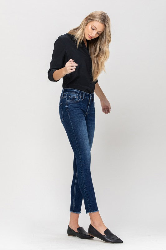 Mid Rise Raw Hem Crop Skinny