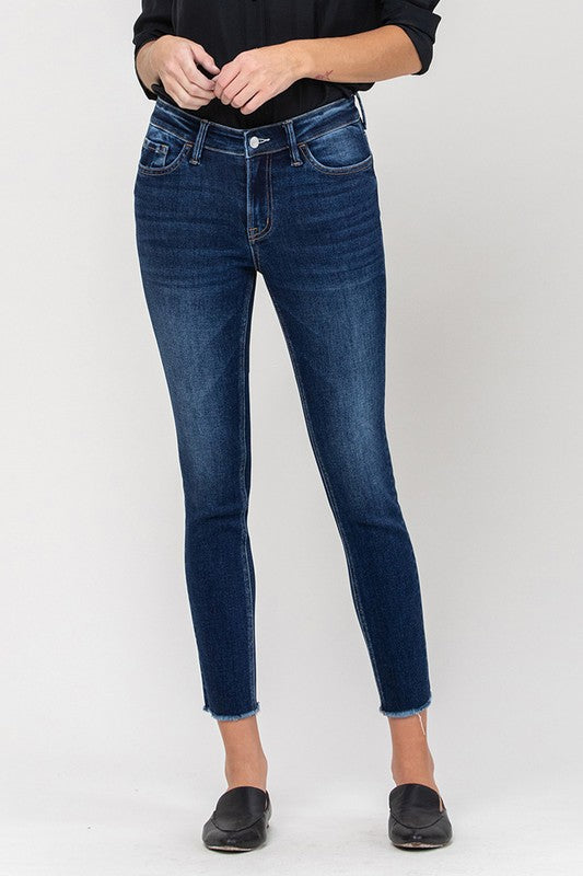 Mid Rise Raw Hem Crop Skinny