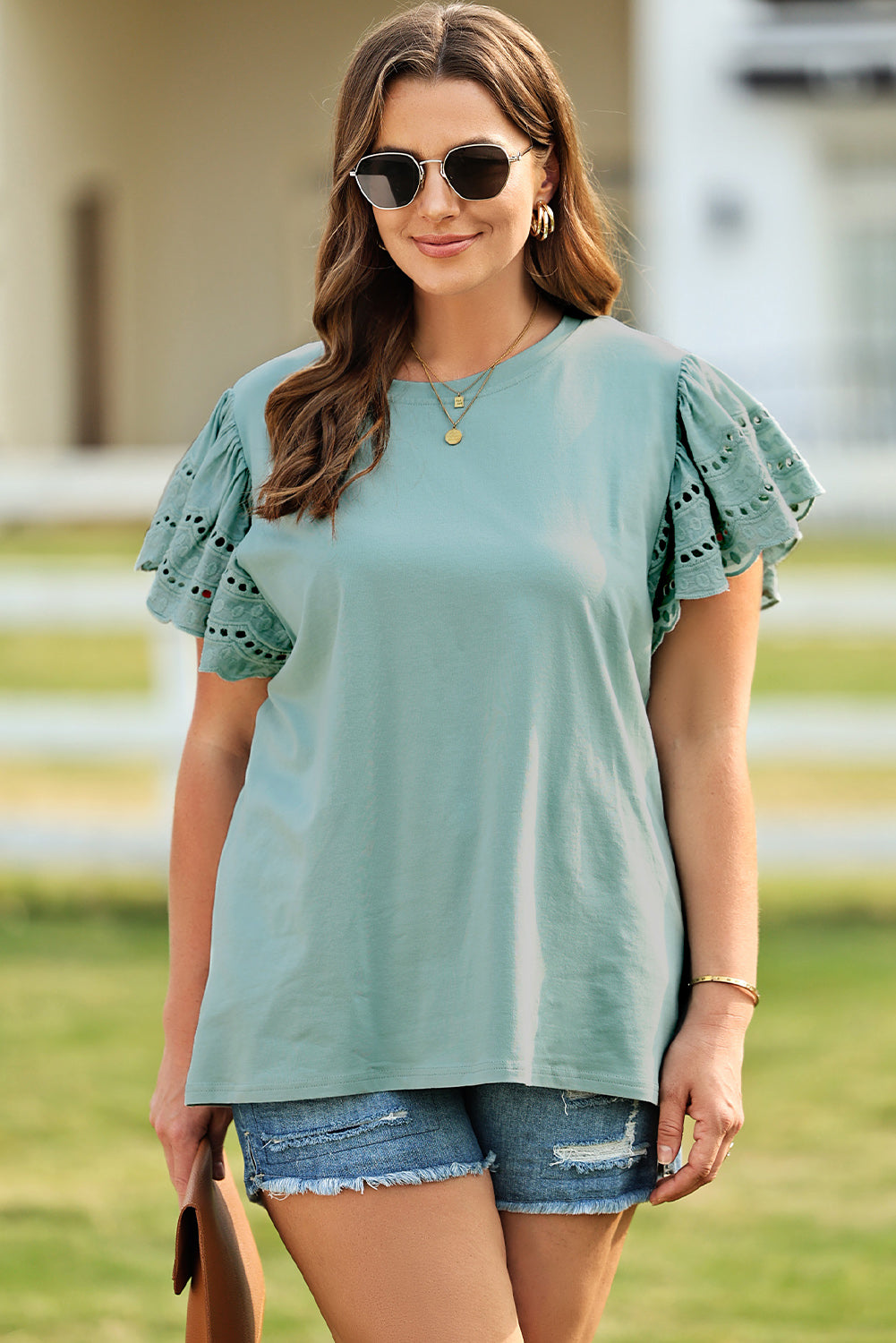 Curvy Butterfly Sleeve Round Neck Top