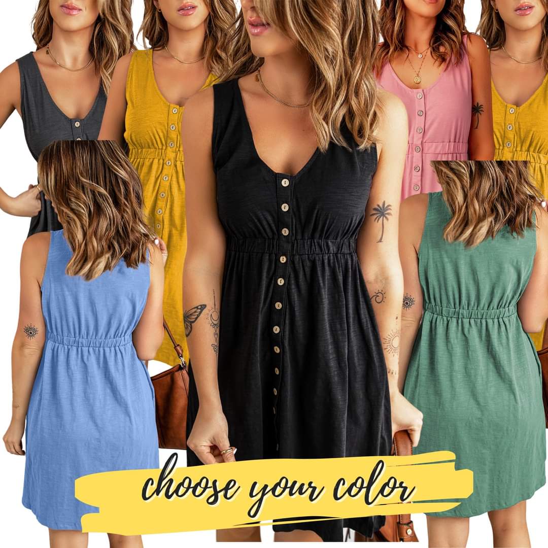 Sleeveless Button Down Dress in multiple colors