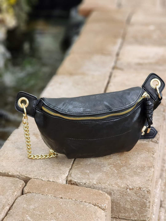 Vegan Leather Chain Strap Crossbody Bag