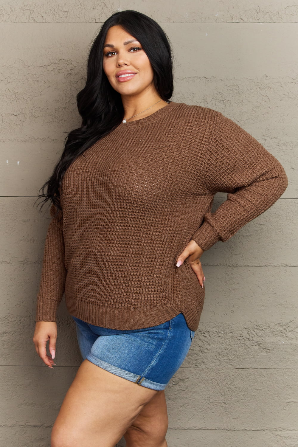 Zenana Breezy Days Curvy Waffle Knit