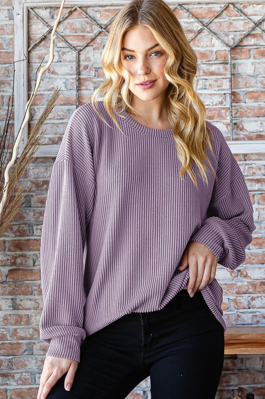 Heimish Round Neck Dropped Shoulder Blouse