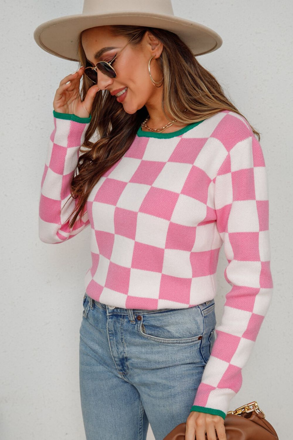 Check Mate Round Neck Sweater