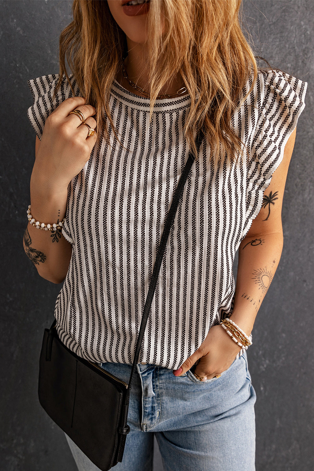 Carmen Striped Flutter Sleeve Top