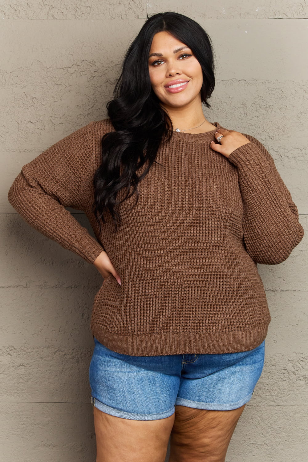 Zenana Breezy Days Curvy Waffle Knit