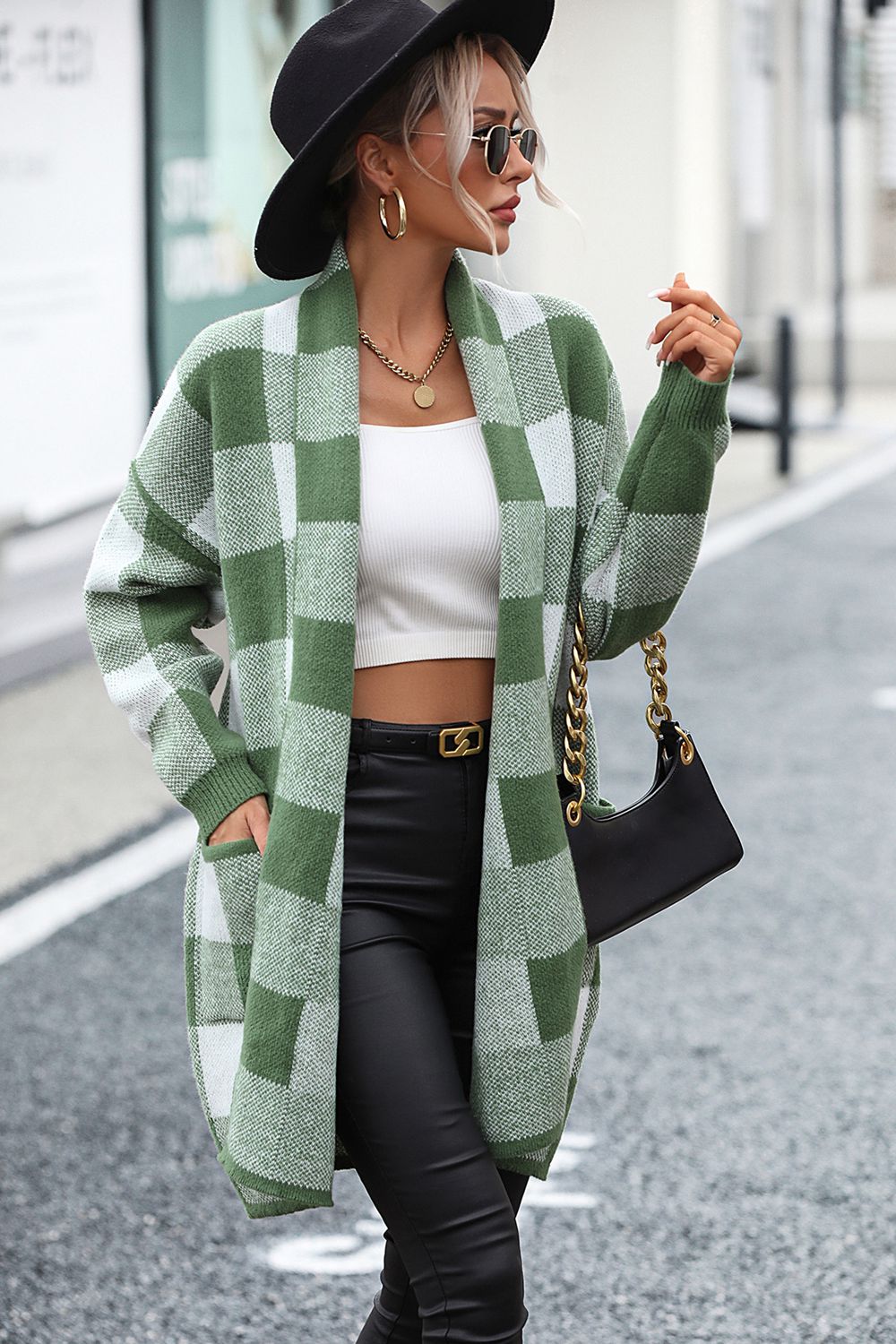 Plaid Cardigan with Pocket