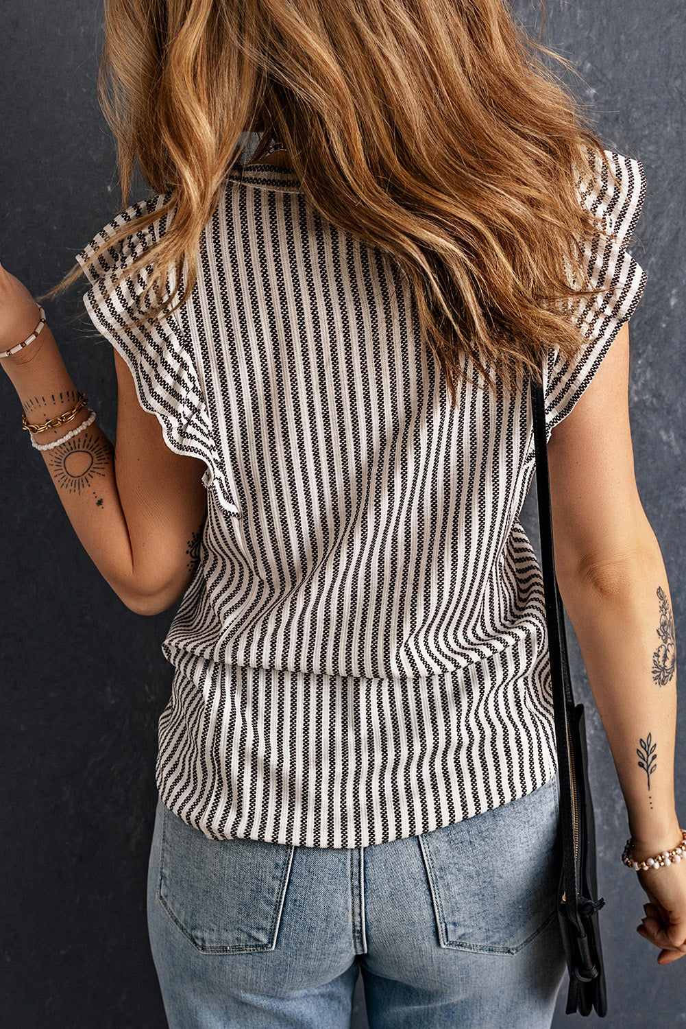 Carmen Striped Flutter Sleeve Top