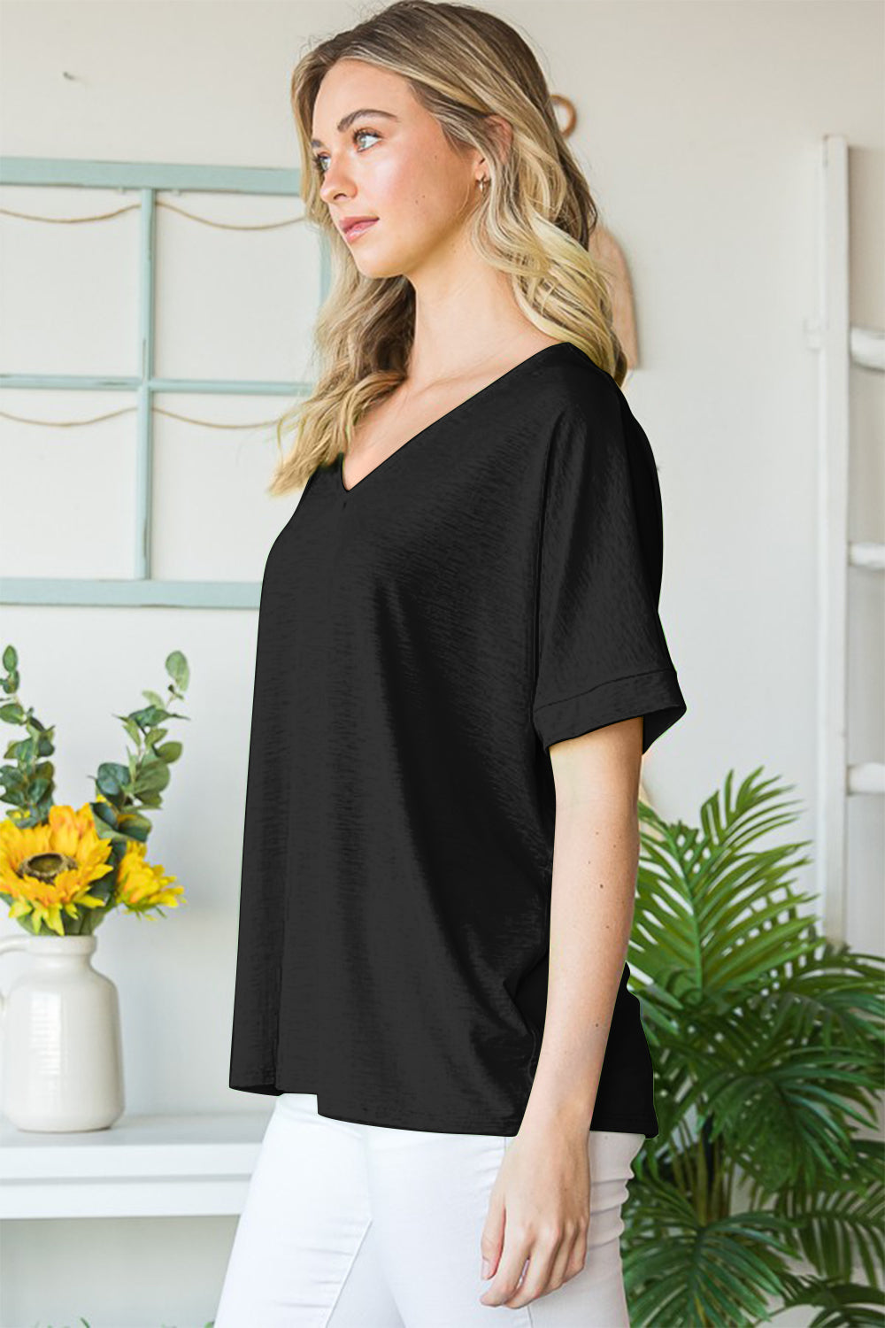 Black V-Neck Short Sleeve T-Shirt