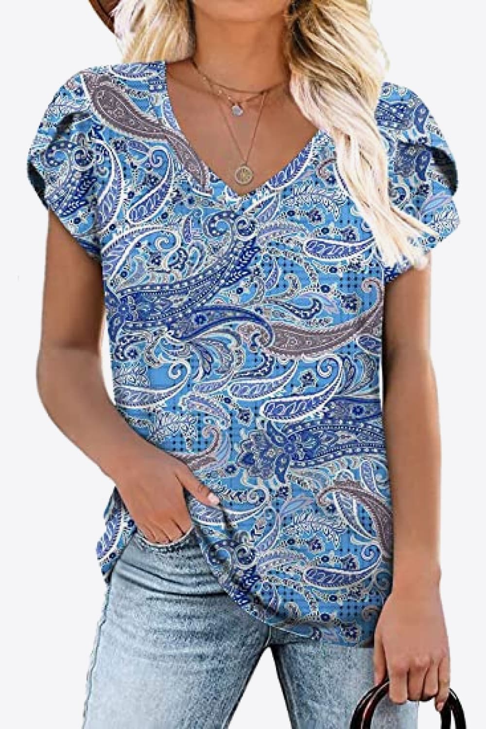 Printed Petal Sleeve Top