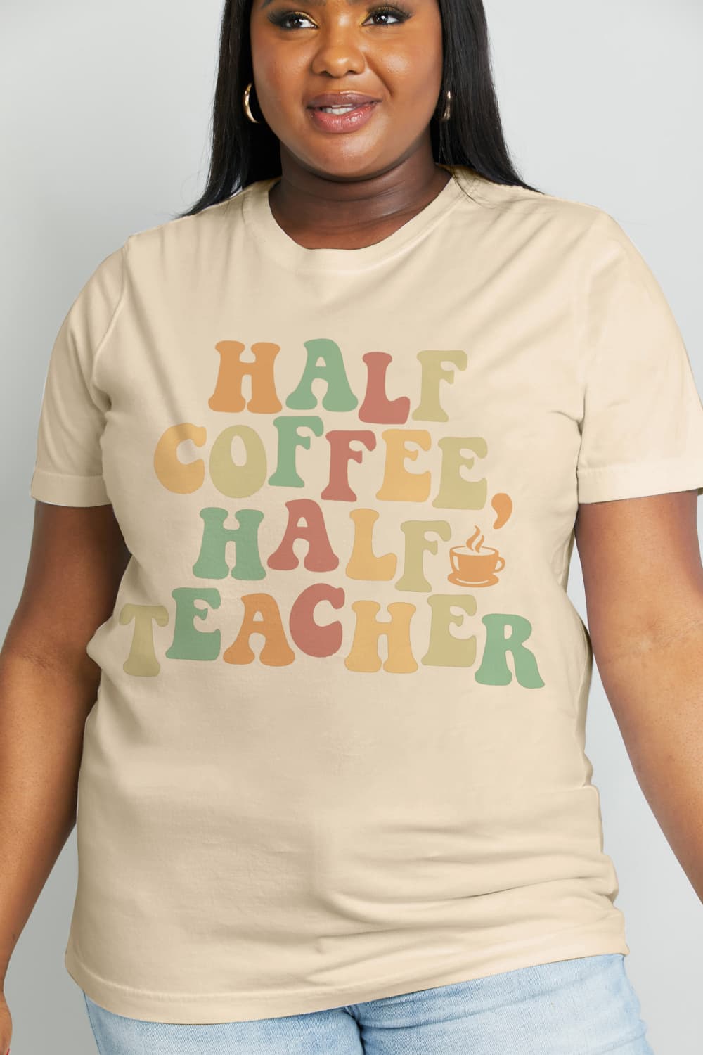 Half Coffee, Half Teacher Graphic Cotton Tee