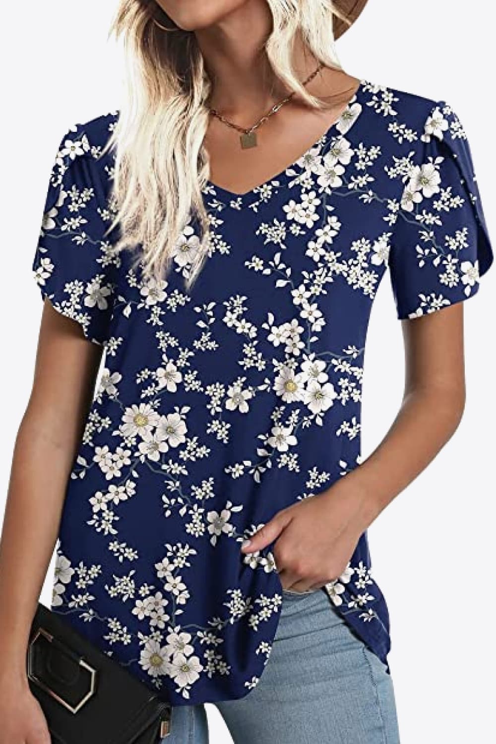 Printed Petal Sleeve Top