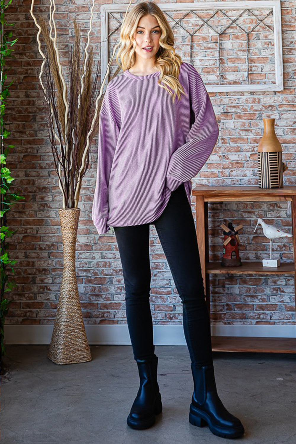 Heimish Round Neck Dropped Shoulder Blouse