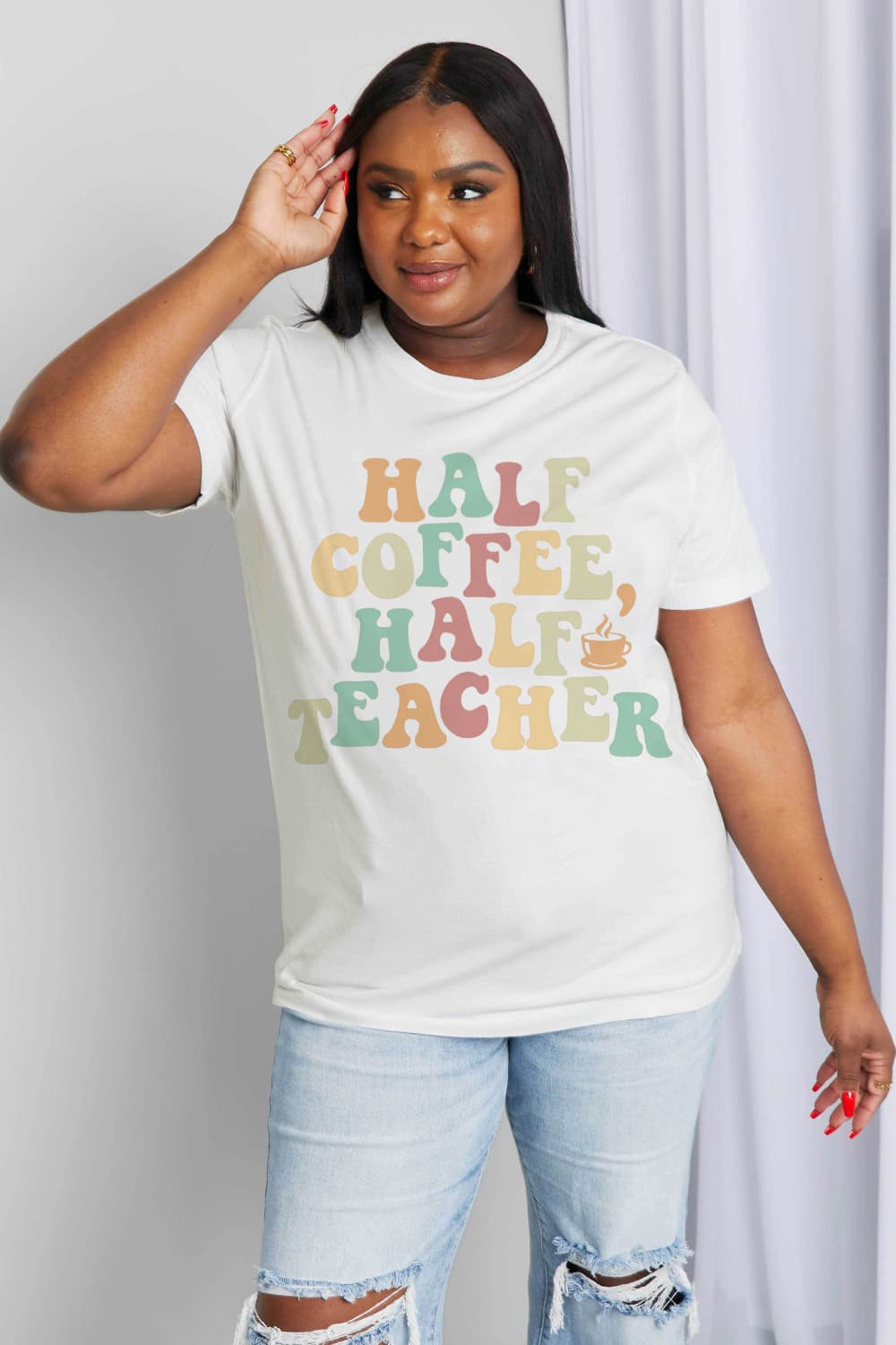 Half Coffee, Half Teacher Graphic Cotton Tee