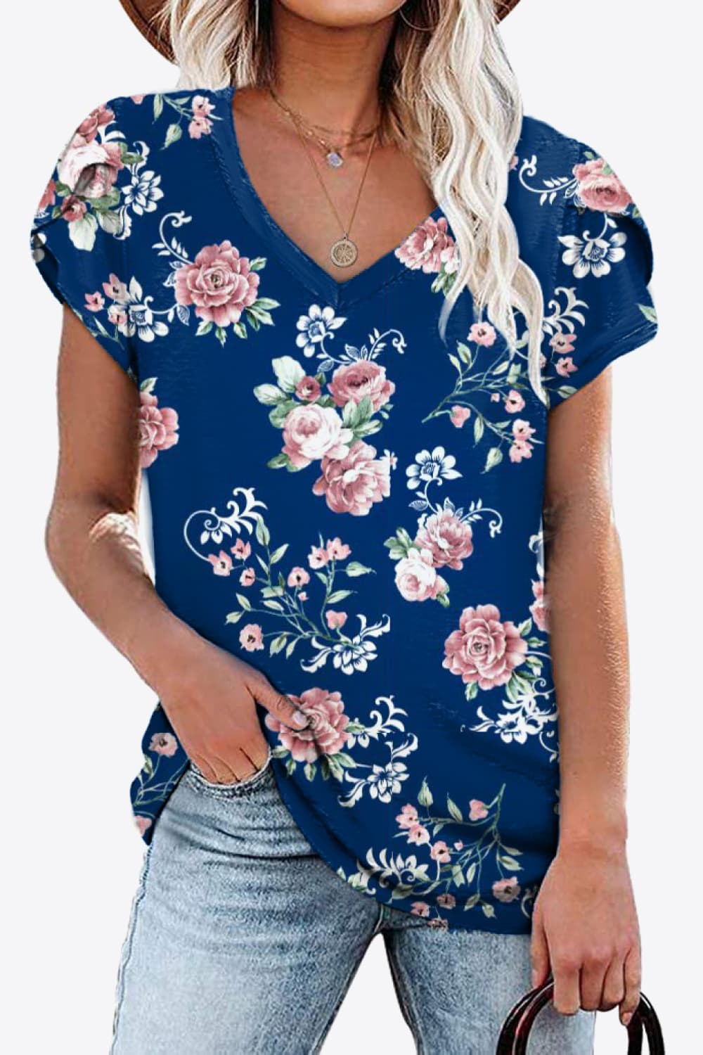 Printed Petal Sleeve Top