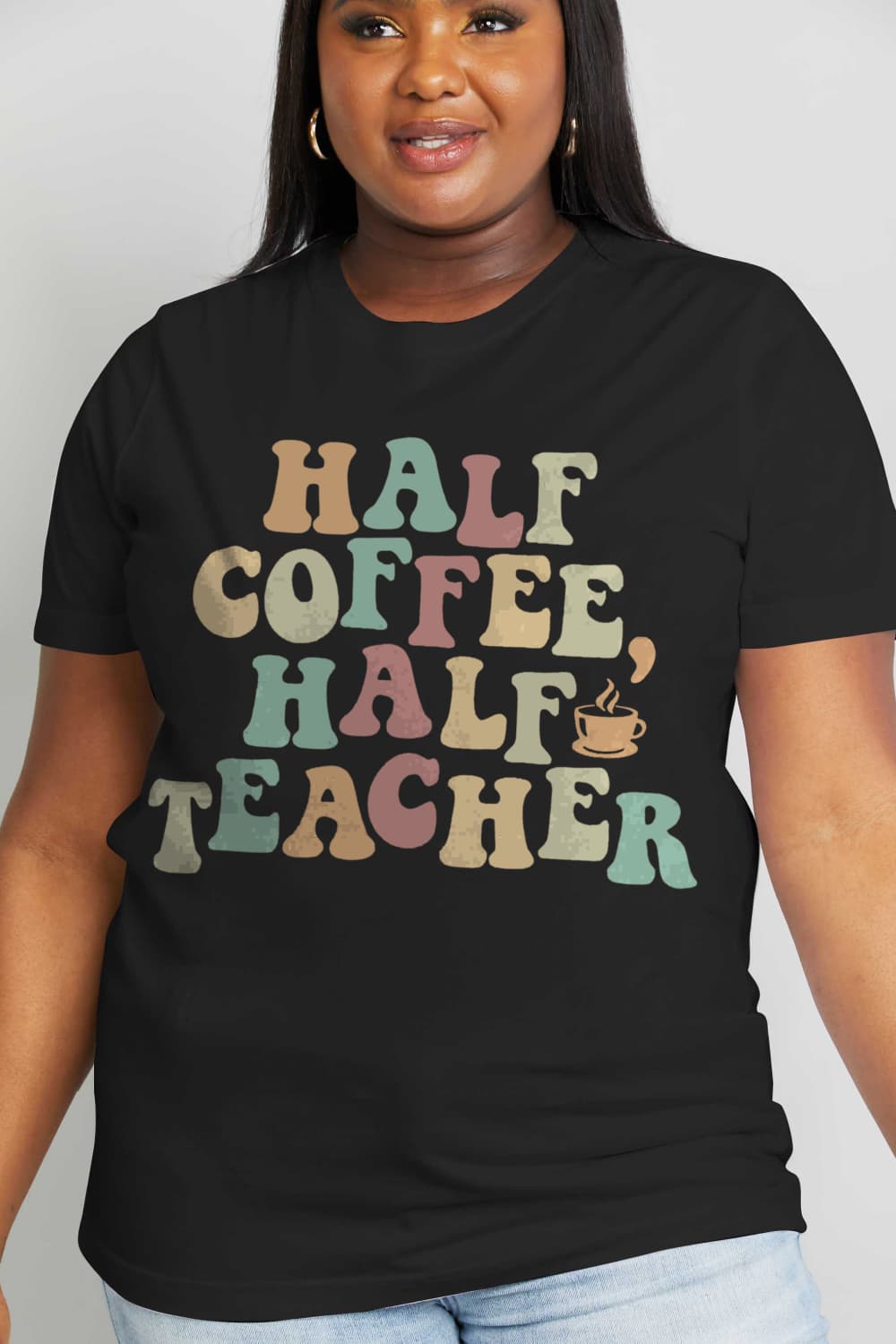 Half Coffee, Half Teacher Graphic Cotton Tee