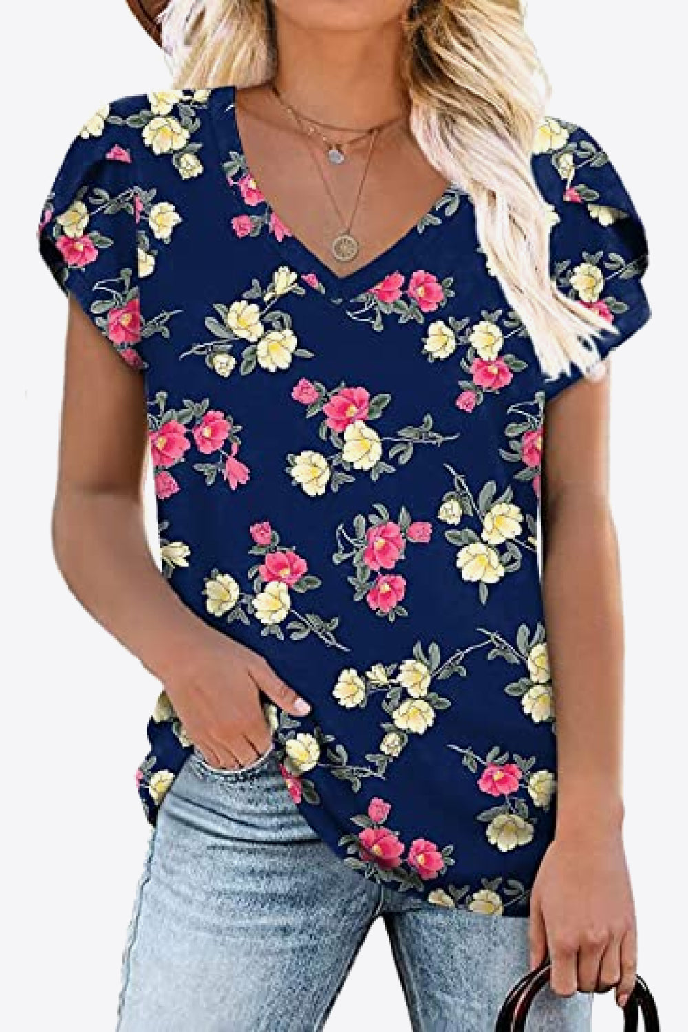 Printed Petal Sleeve Top