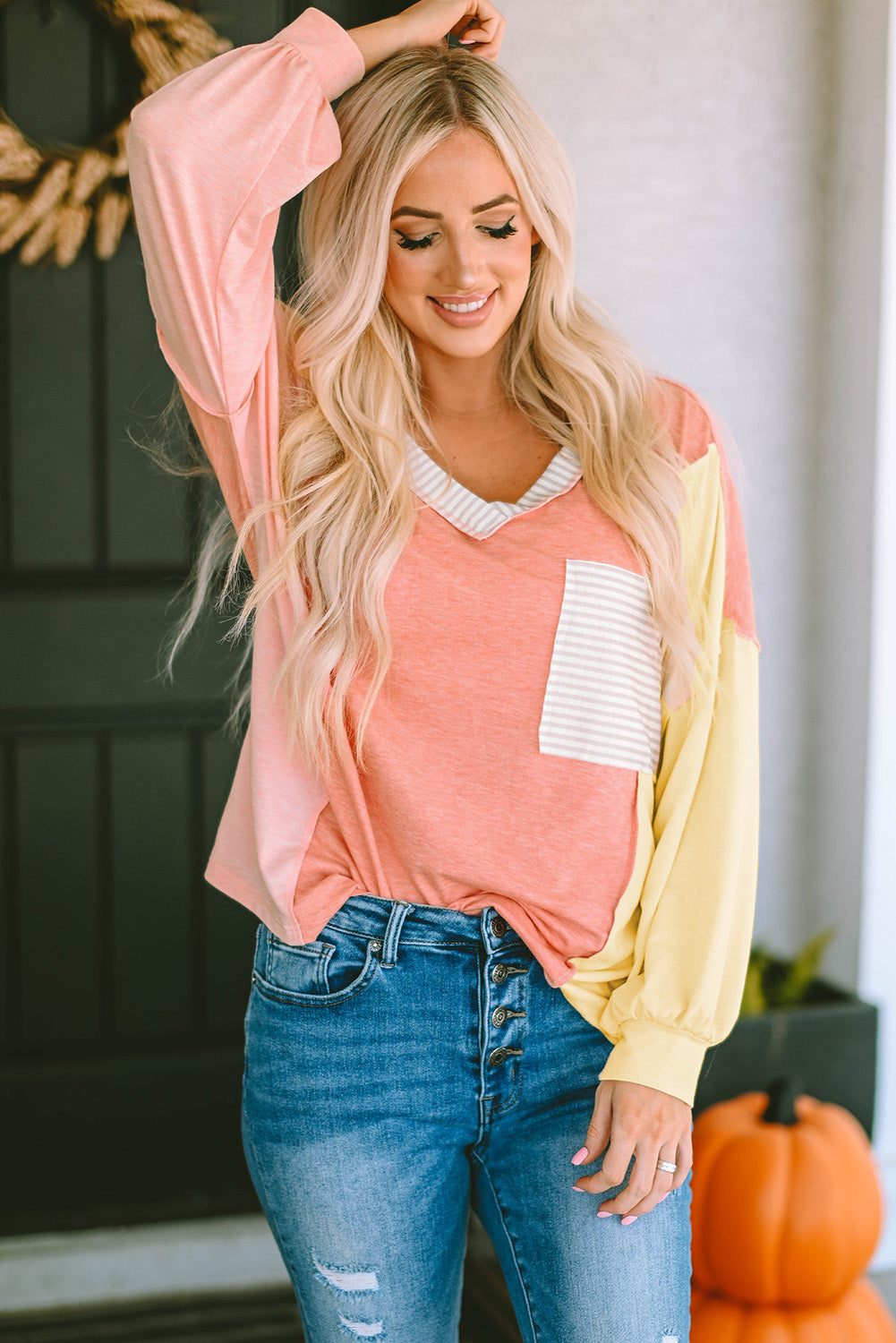 September Color Block Shirt with faux Pocket