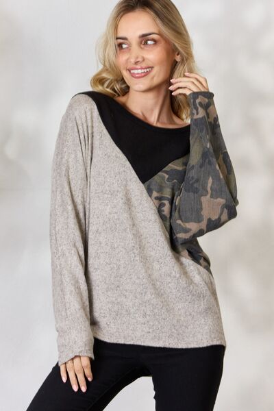 BiBi Brushed Color Block Long Sleeve Top