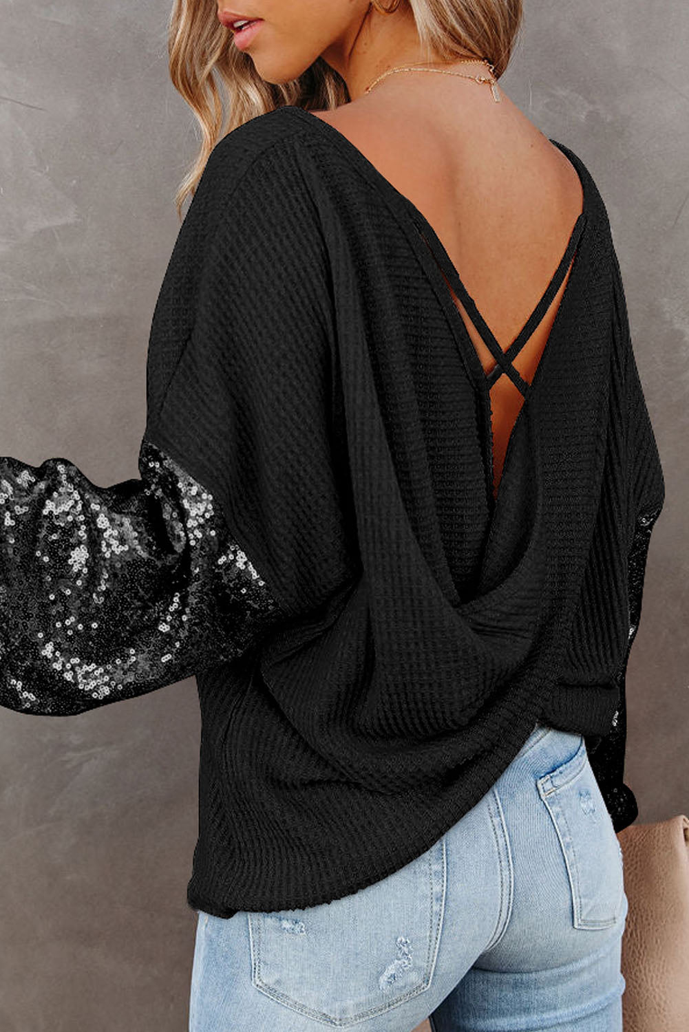 New Beginnings Sequin Waffle-Knit Blouse