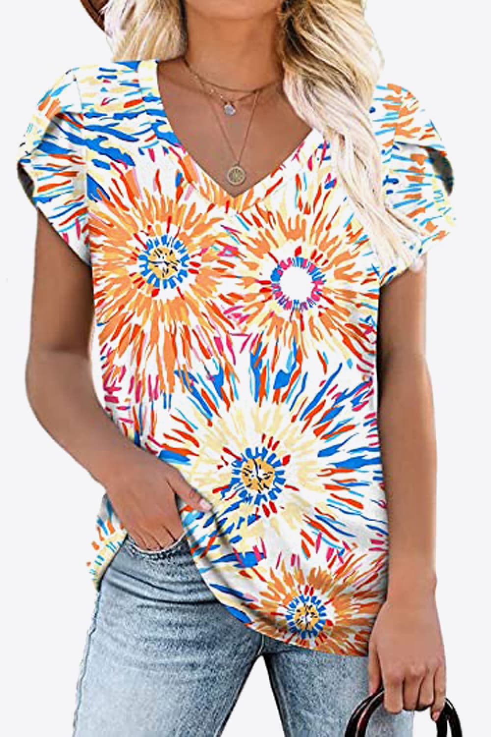 Printed Petal Sleeve Top