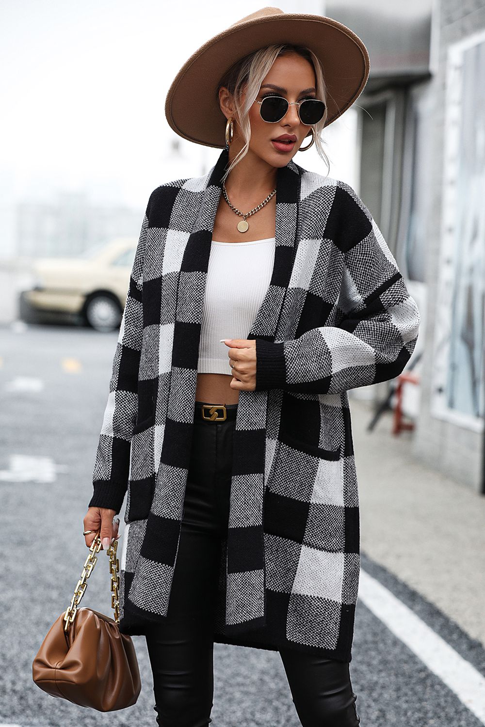 Plaid Cardigan with Pocket