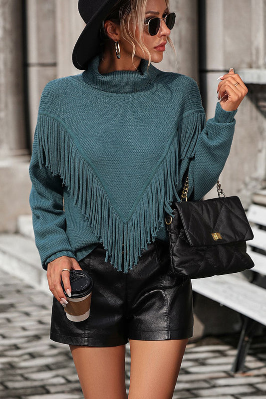 Willow Turtle Neck Fringe Sweater