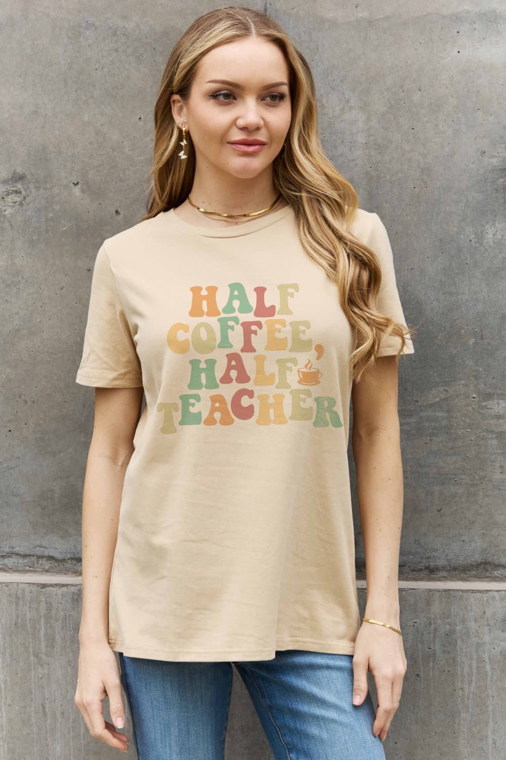 Half Coffee, Half Teacher Graphic Cotton Tee