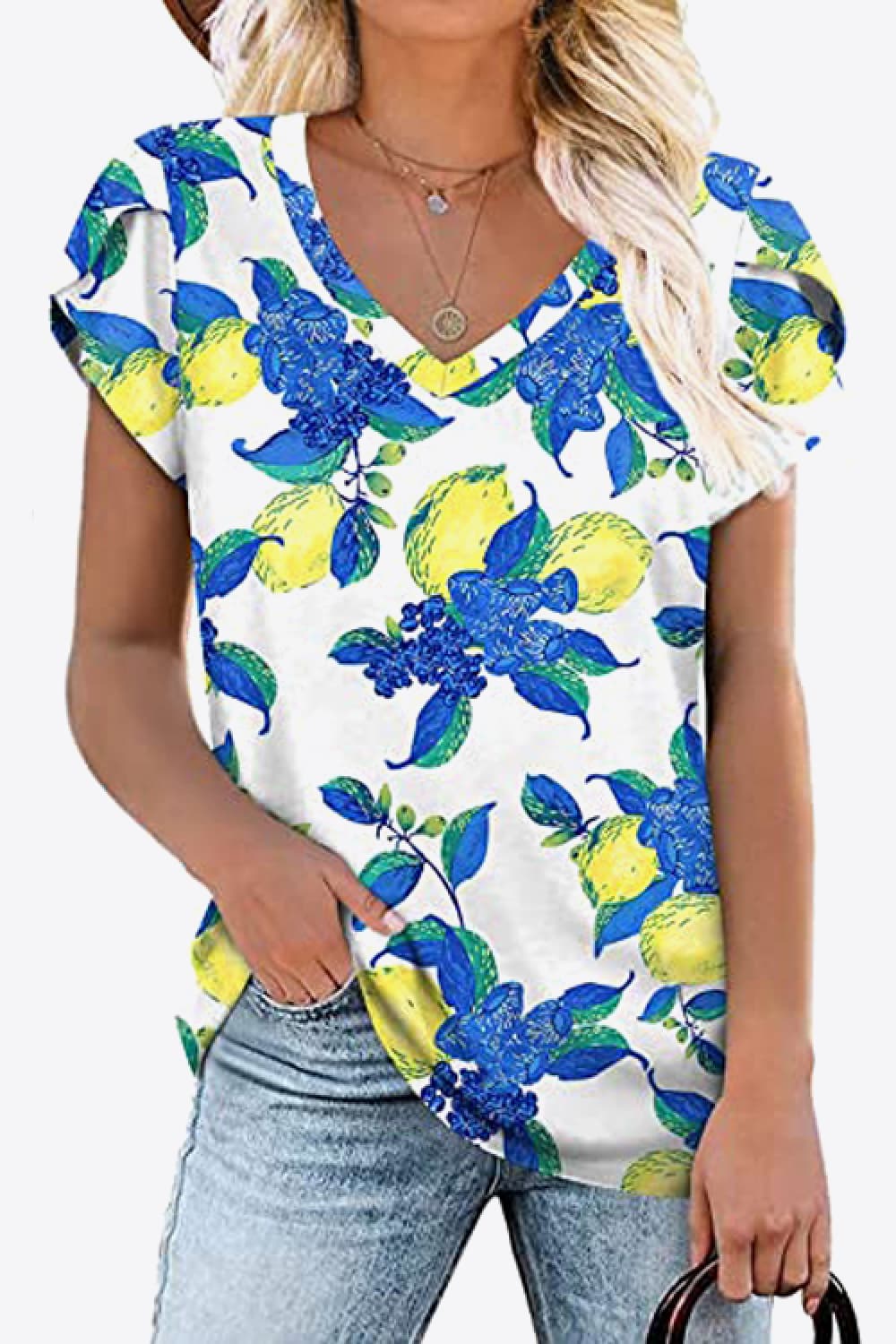 Printed Petal Sleeve Top