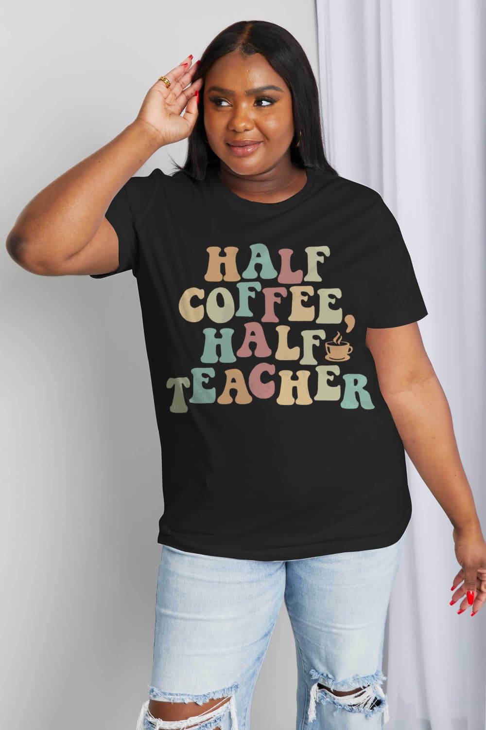 Half Coffee, Half Teacher Graphic Cotton Tee