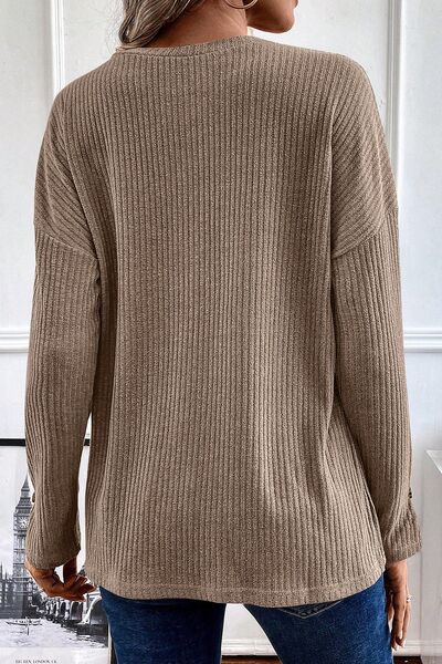 Marissa Ribbed Henley Long Sleeve Knit Top