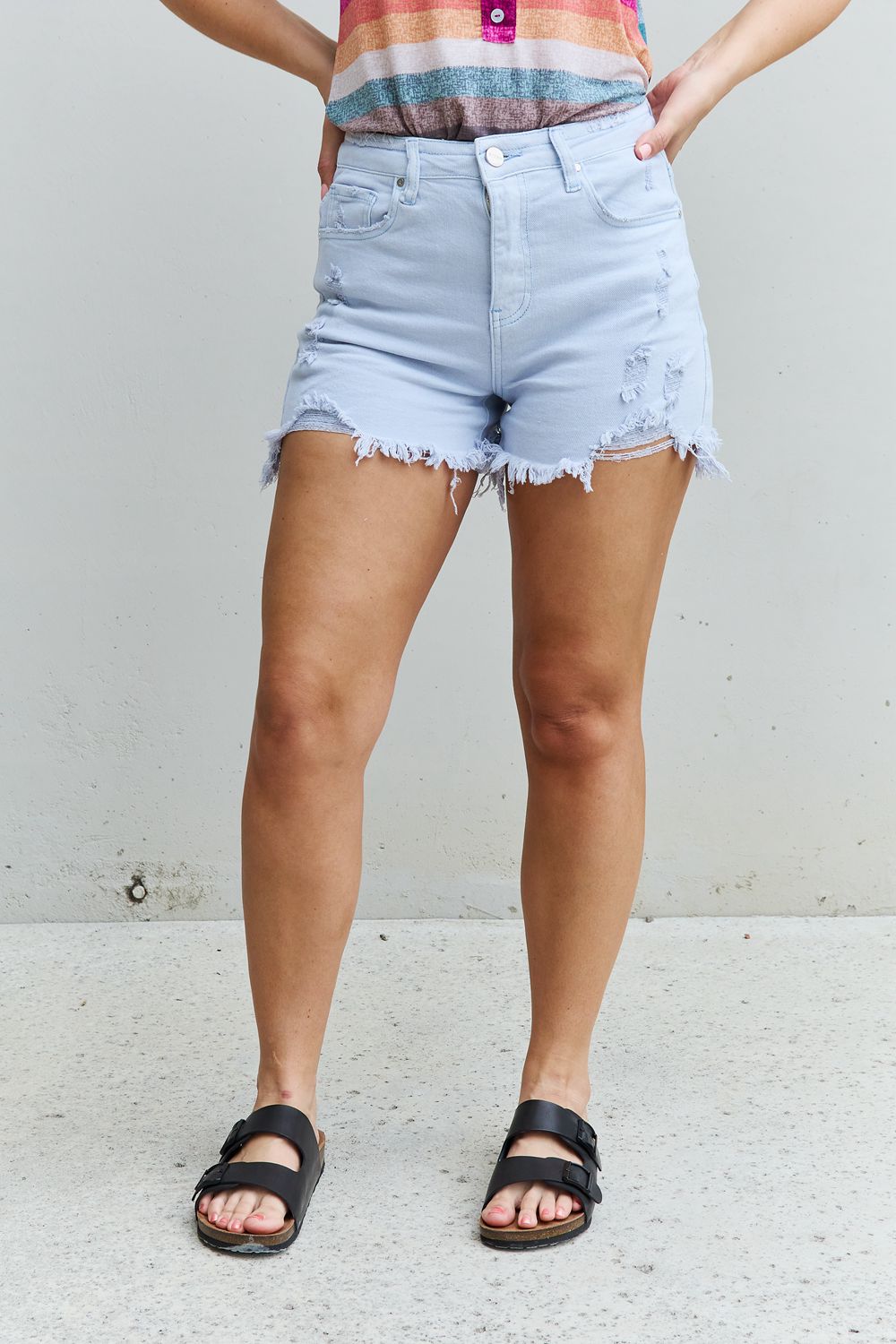 RISEN Katie High Waisted Distressed Shorts