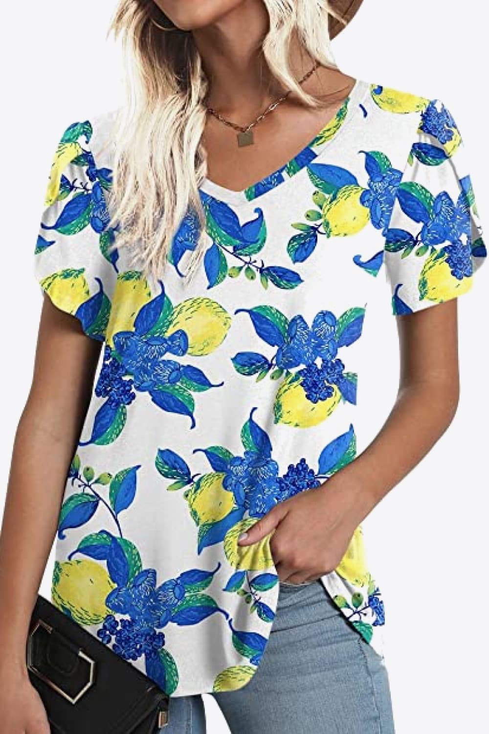 Printed Petal Sleeve Top