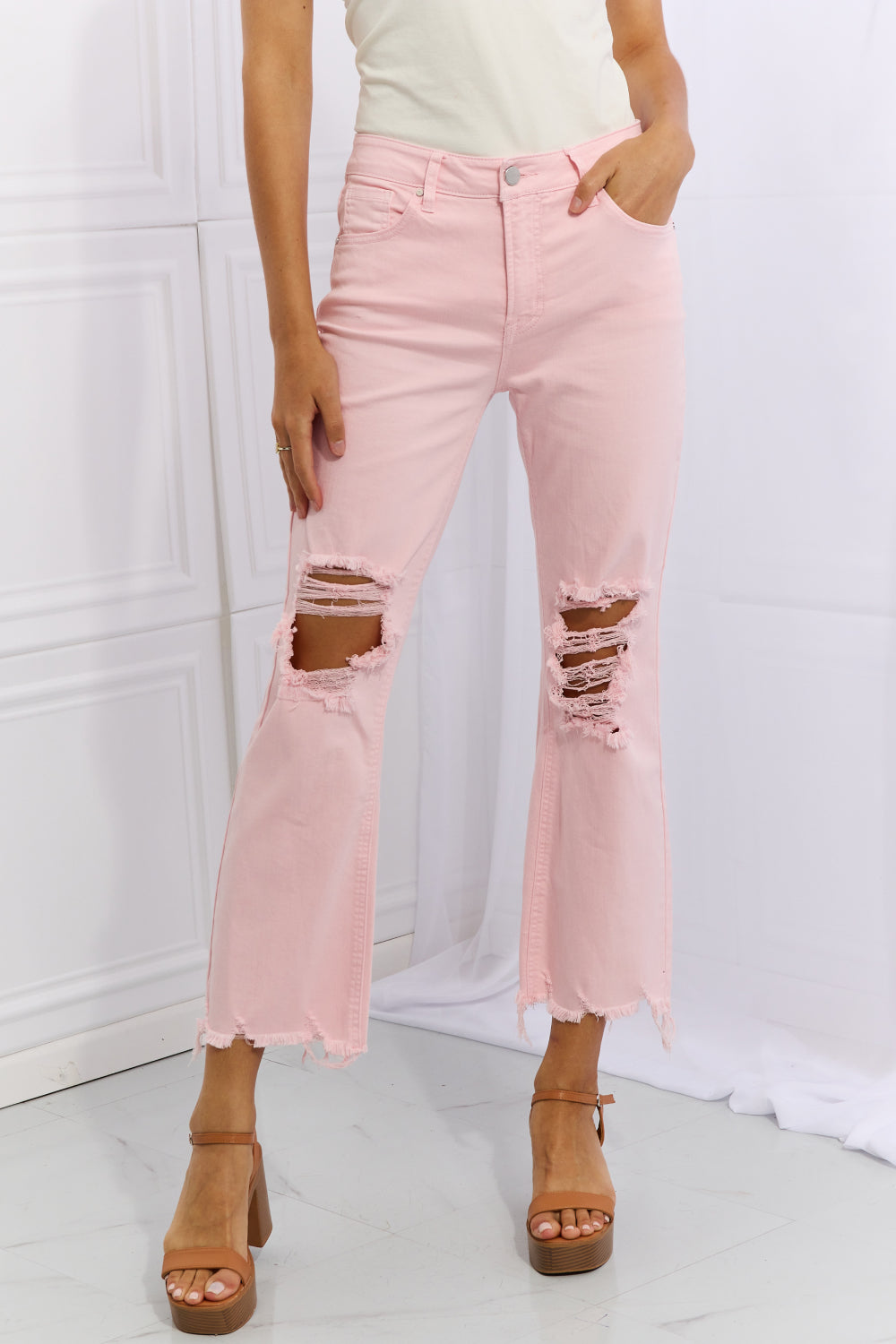 RISEN Miley  Distressed Ankle Flare Jeans