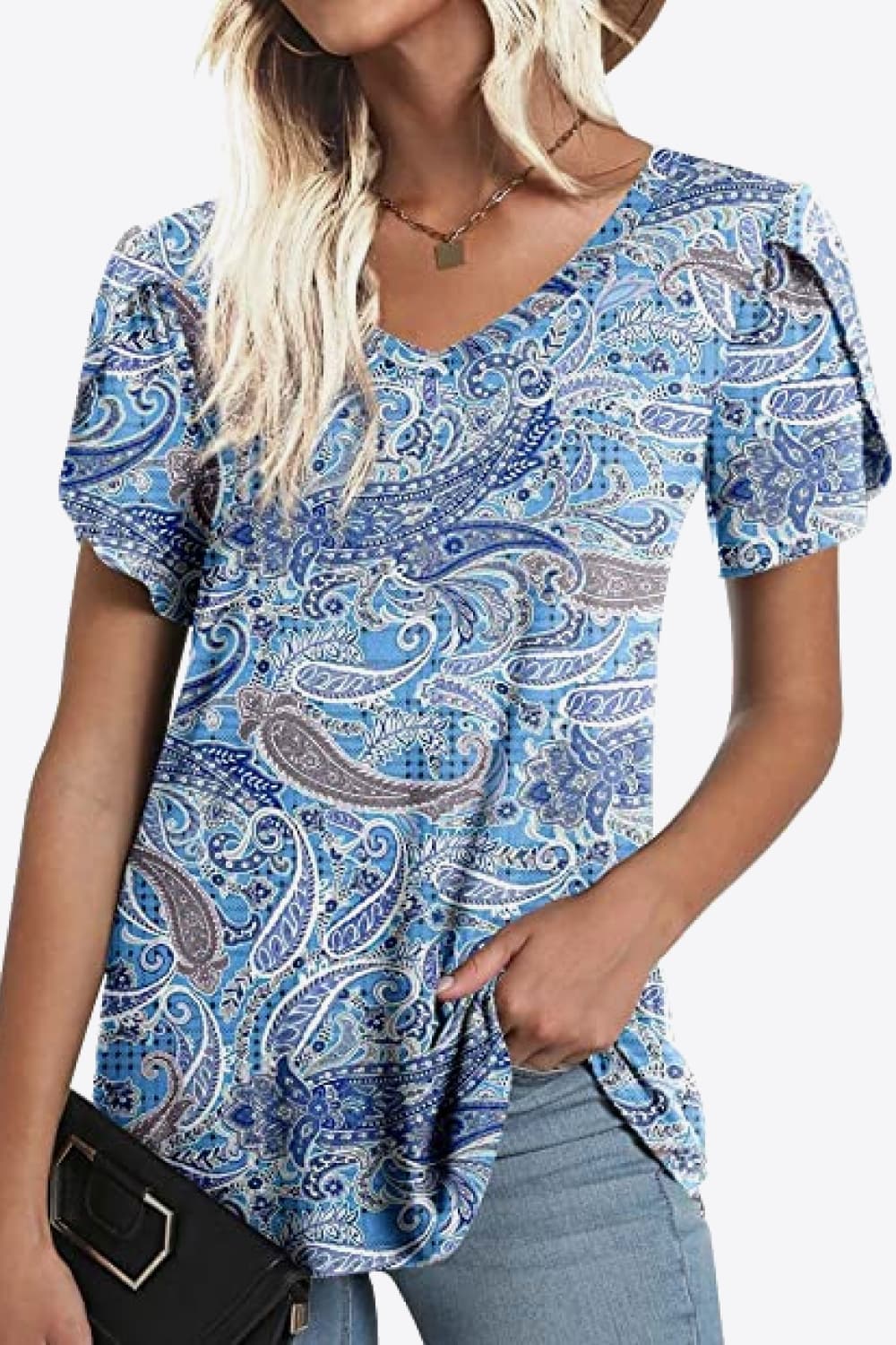 Printed Petal Sleeve Top