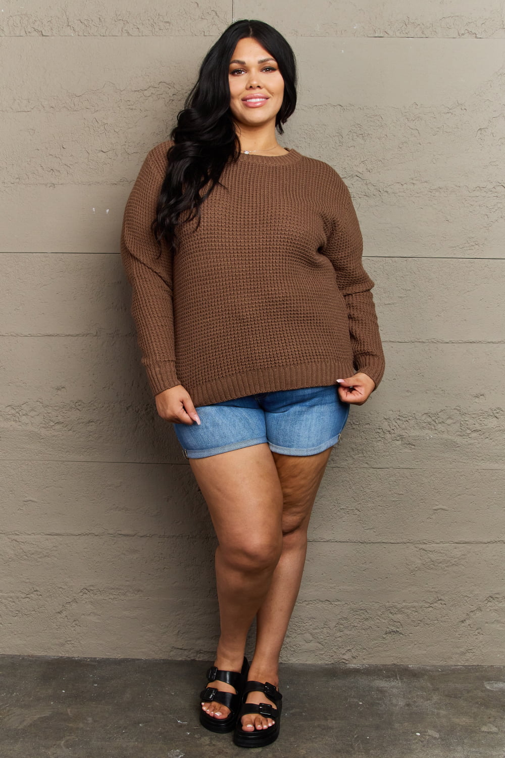 Zenana Breezy Days Curvy Waffle Knit