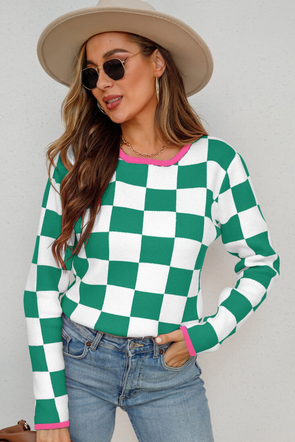 Check Mate Round Neck Sweater