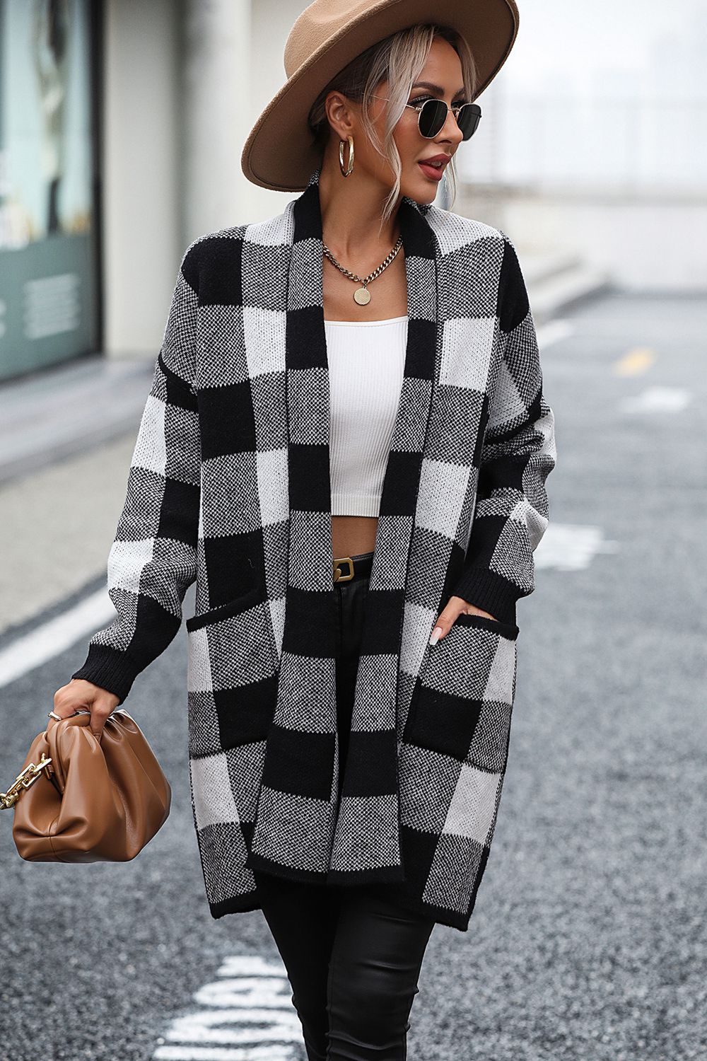 Plaid Cardigan with Pocket