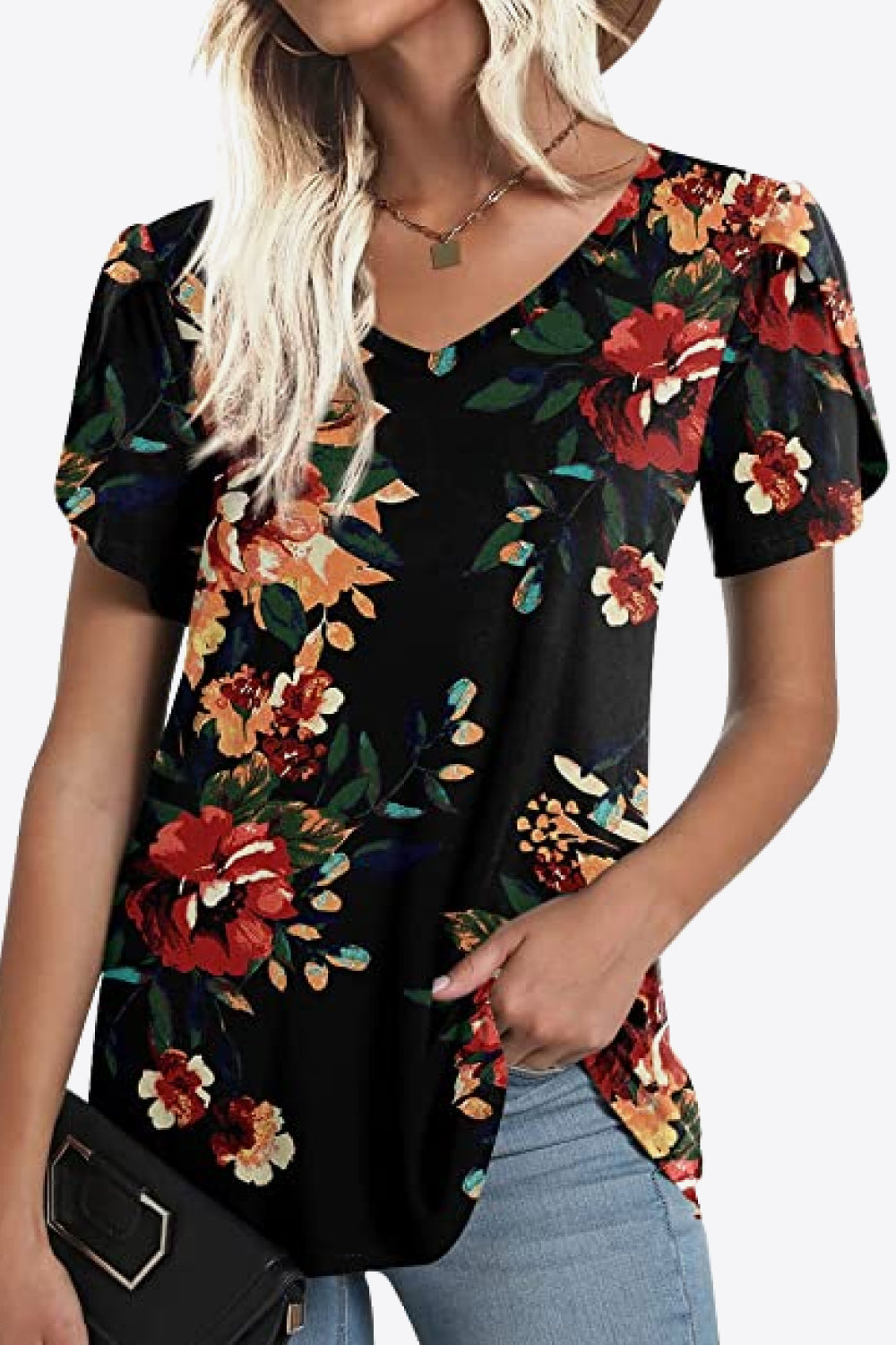 Printed Petal Sleeve Top