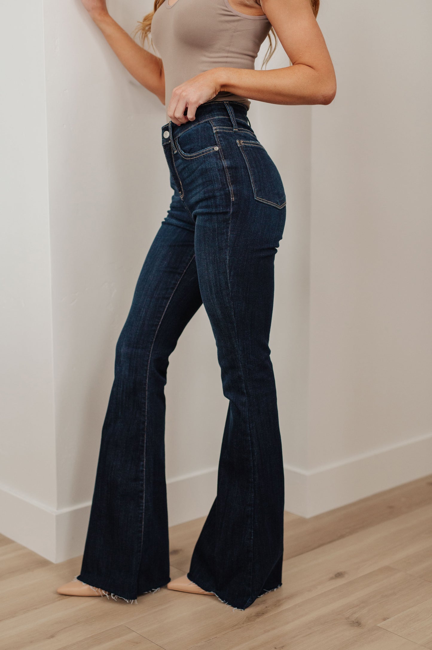 Judy Blue Jane High Rise Raw Hem Flare Jeans