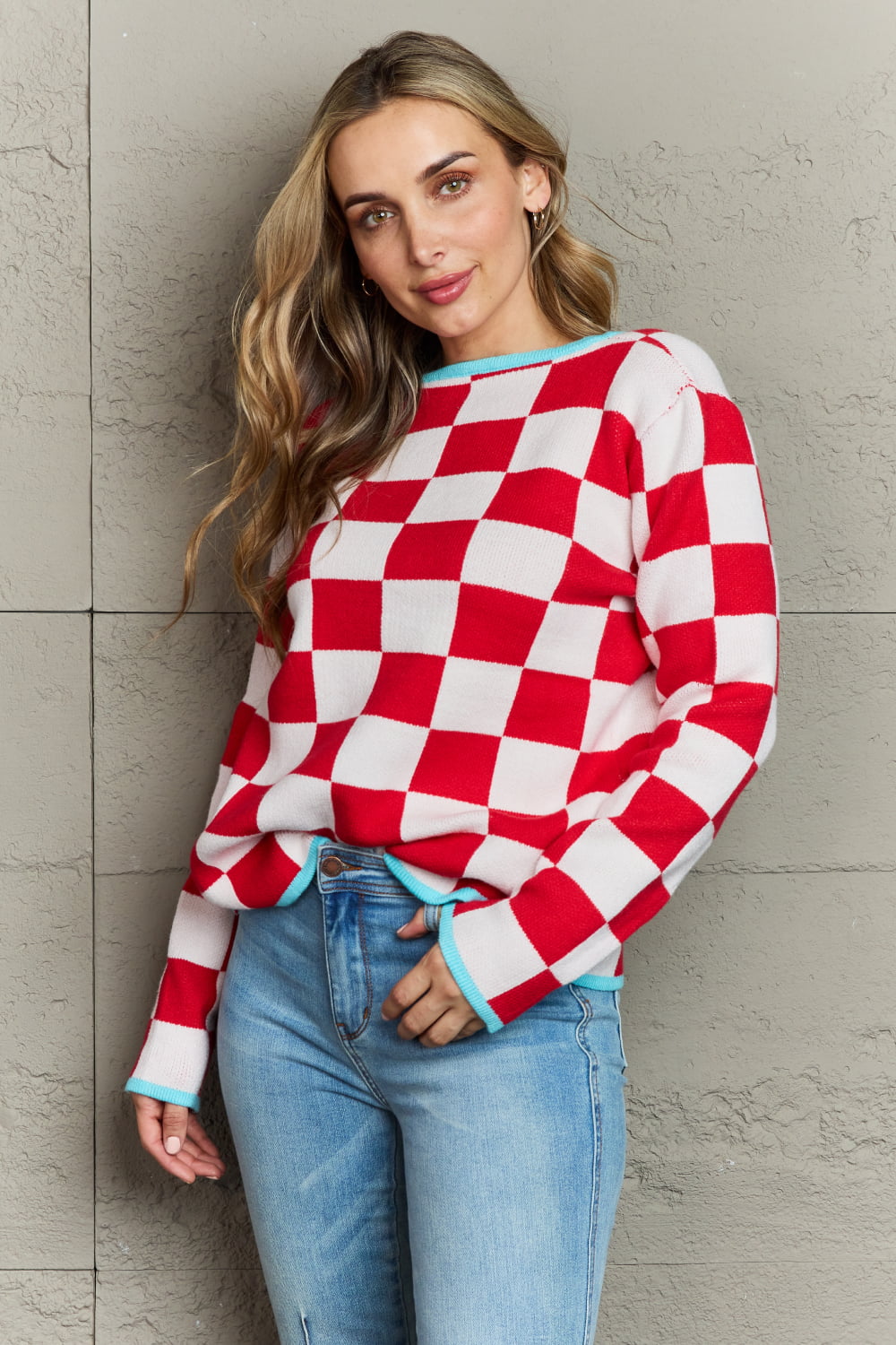 Check Mate Round Neck Sweater