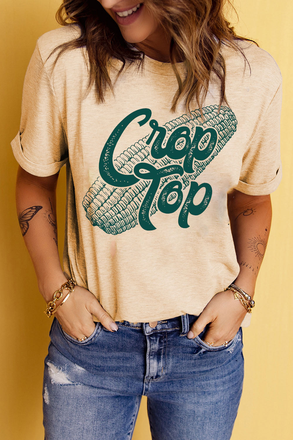 Corn Graphic Cuffed Sleeve Tee