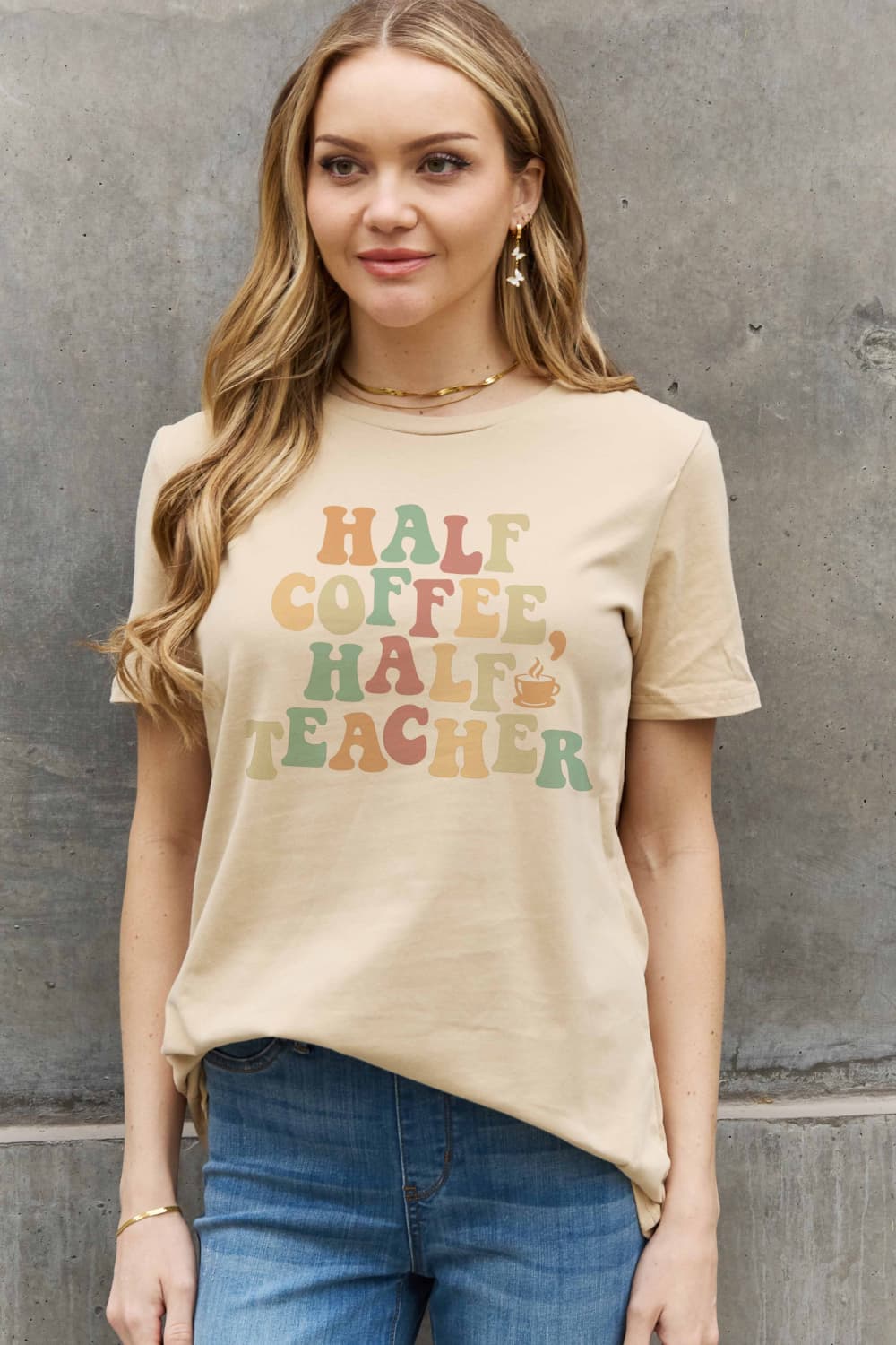 Half Coffee, Half Teacher Graphic Cotton Tee