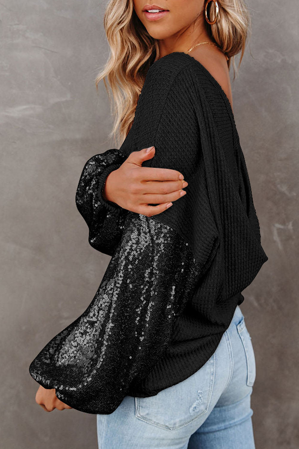 New Beginnings Sequin Waffle-Knit Blouse