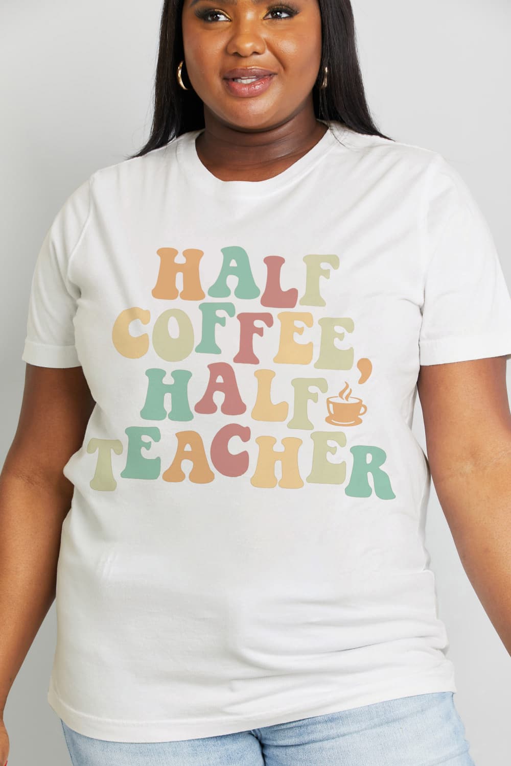 Half Coffee, Half Teacher Graphic Cotton Tee