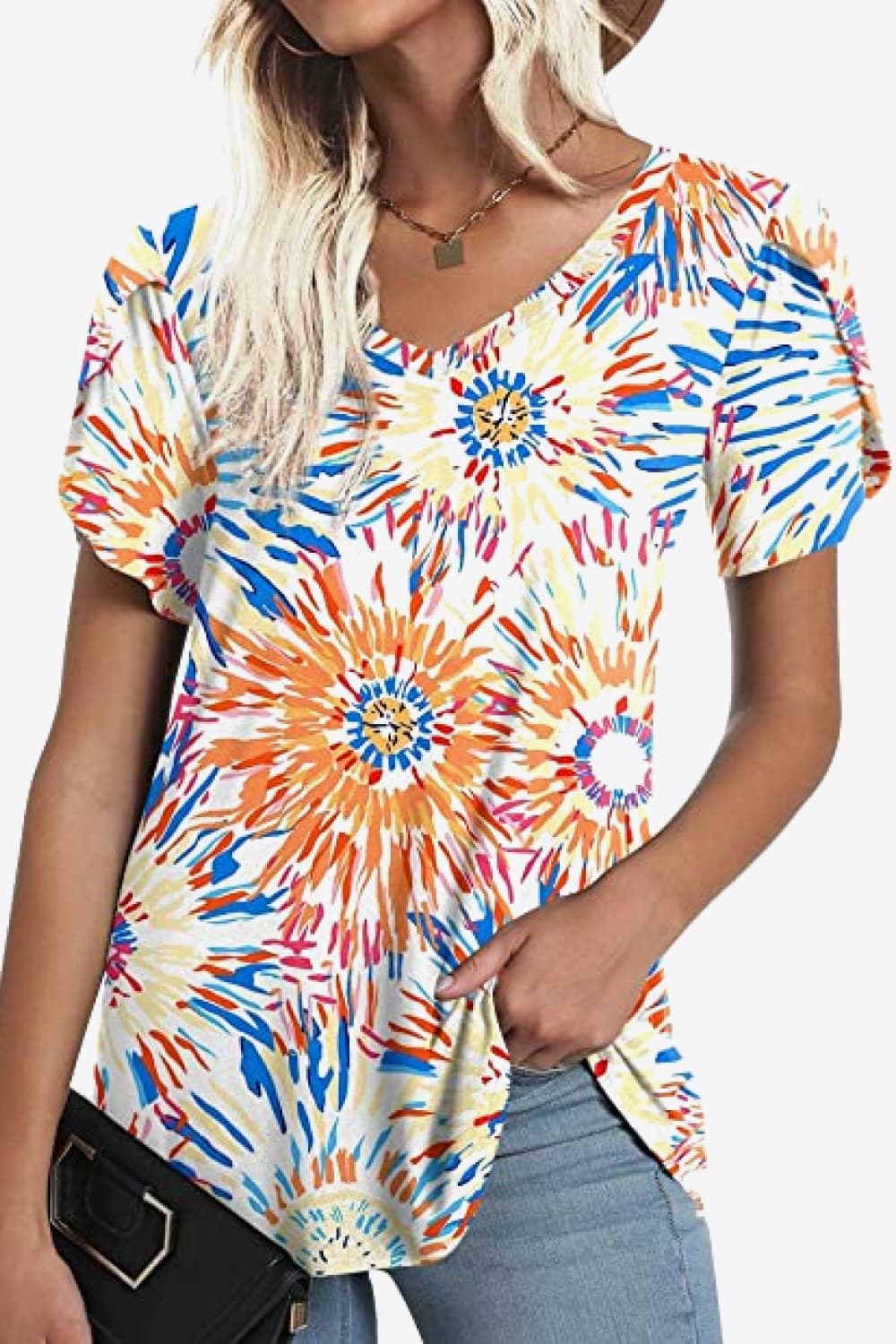 Printed Petal Sleeve Top