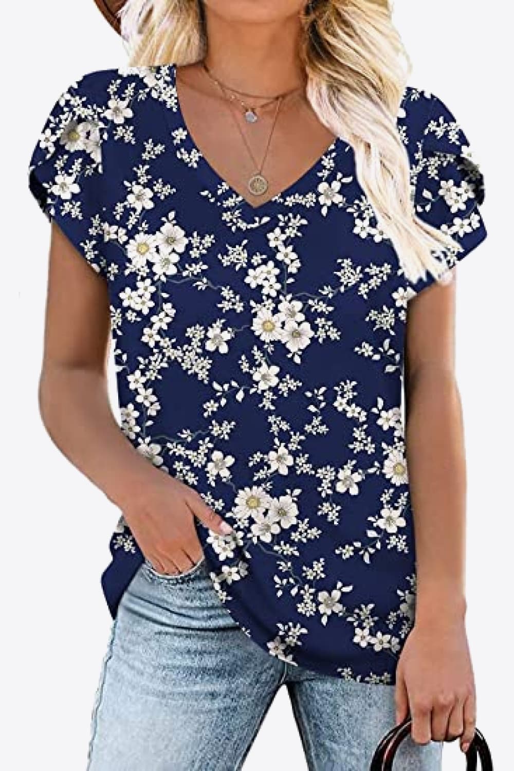 Printed Petal Sleeve Top