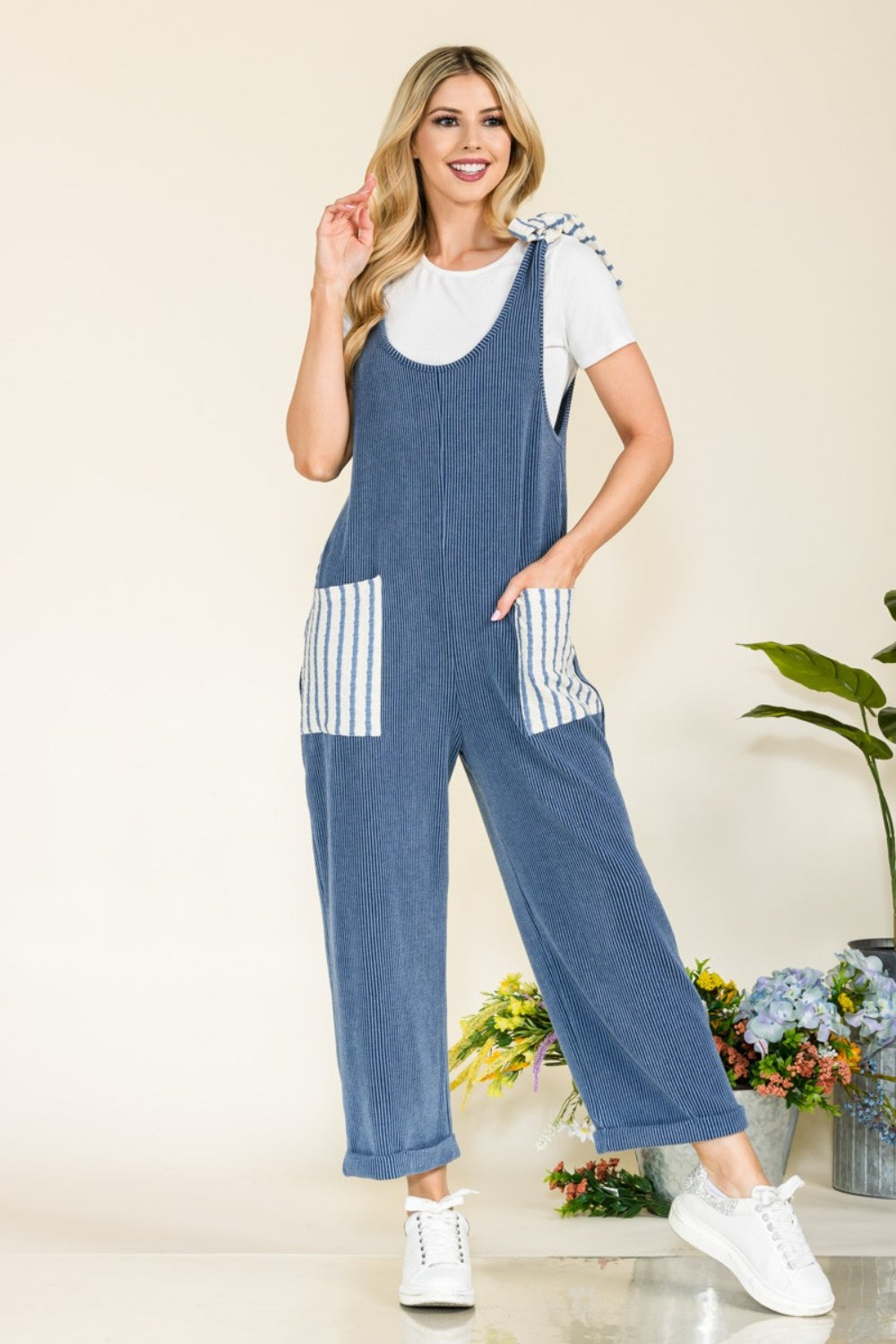 Celeste Stripe Contrast Pocket Rib Jumpsuit