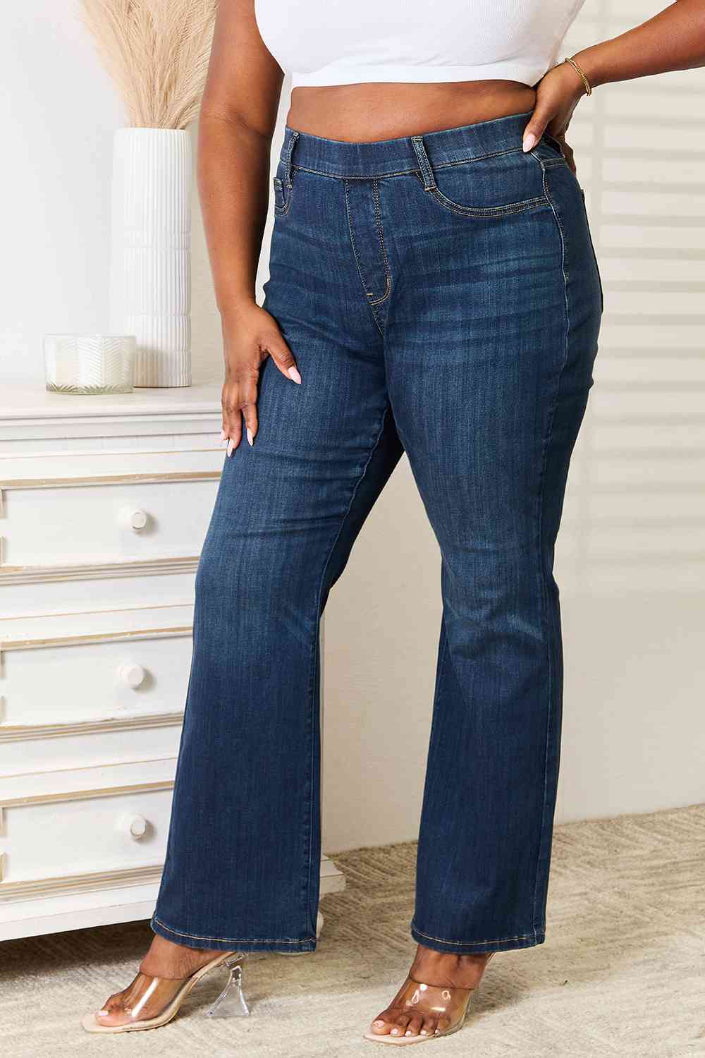 Judy Blue Elastic Waistband Slim Bootcut Jeans