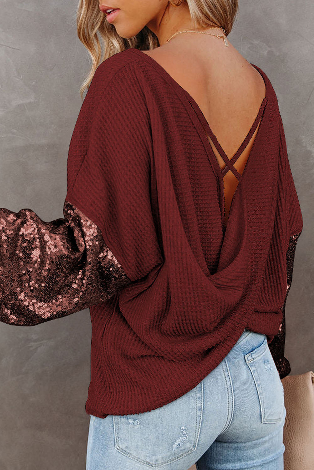 New Beginnings Sequin Waffle-Knit Blouse